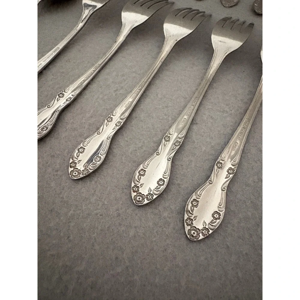 Utica Stainless Steel Flatware Set 37pc Floral Pattern Silverware Korea Vintage